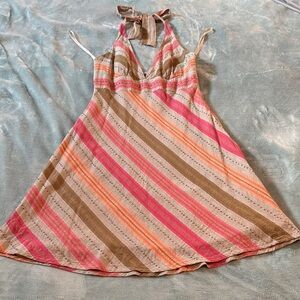 Heart Moon Star Cotton halter dress in Pink, Peach, & Tan